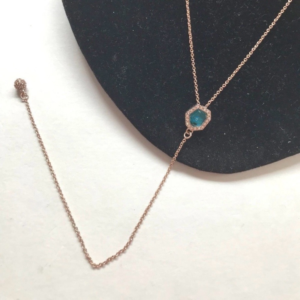 Rachel Roy Gold Y Drop Necklace Turquoise Stone Rhinestone